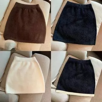 Корейская юбка Универсальная тонкая темпераментная плюшевая ретро-юбка с высокой талией
