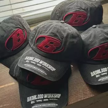 «Корейская уличная мода, унисекс, кепка-утконос с большим вышитым логотипом и винтажной стиркой» M (56-58 cm)