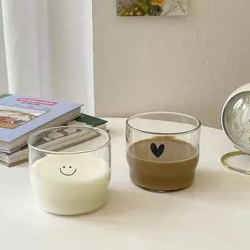 Корейская улыбка стеклянная чашка симпатичная прозрачная посуда для напитков стеклянная бутылка для завтрака чашки для кофе парная кружка 300ml