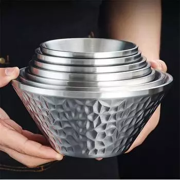 Корейская утолщенная миска из нержавеющей стали для салата, прочная двухслойная миска для лапши рамен, миски для супа и фруктов, кухонная утварь 12CM серебряный