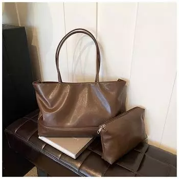 Корейская версия 2024 года, осень, новая корейская простая сумка из мягкой кожи большой вместимости для поездок на работу, повседневная сумка через плечо кофейный