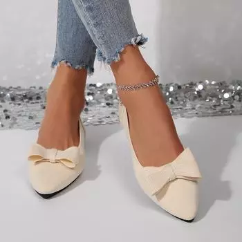 Корейская версия 2025 весна-лето мода новые женские туфли с бантом Doudou заостренный носок низкий каблук плоские повседневные одинарные туфли 36