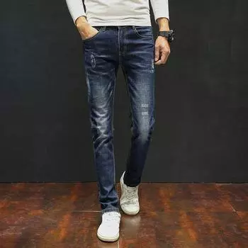 Корейская версия эластичных облегающих джинсов с маленькими отверстиями для мужских четырехсезонных джинсов с маленькими штанинами 36