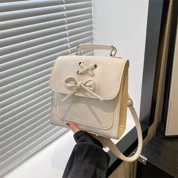 Корейская версия банта с двумя плечевыми сумками, женская, 2024, новый модный рюкзак, симпатичная портативная сумка на плечо, школьный ранец чёрный