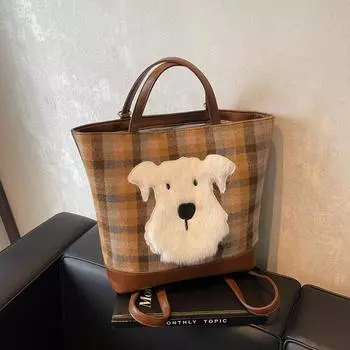 Корейская версия большой вместительной сумки-тоут высокого класса, женская сумка 2024 года, новая шерстяная клетчатая сумка-тоут, модный рюкзак 36*15*30