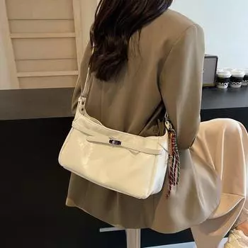 Корейская версия большой вместительной сумки для женщин 2024 года, осень-зима, новая ретро-повседневная сумка через плечо, модная универсальная сумка-мессенджер бежевый