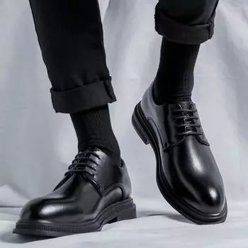 Корейская версия британских деловых заостренных кожаных туфель для мужчин 45 46 модные мужские туфли на шнуровке свадебные туфли для жениха 19932-R 38 чёрный