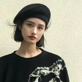 Корейская версия черная вязаная берет детская осенне-зимняя ретро шерстяная шапка знаменитость Интернет универсальная шляпа художника прилив M56-58cm чёрный