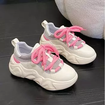 Корейская версия, цветные женские кроссовки с толстой подошвой, 2024, новые повседневные простые универсальные женские туфли с неглубоким носком, осеннее время 35 розы красного