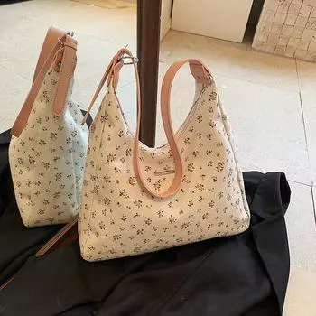 Корейская версия цветочной холщовой сумки для женщин 2024 года, новая модная повседневная сумка-тоут, простая универсальная сумка для поездок на работу через плечо