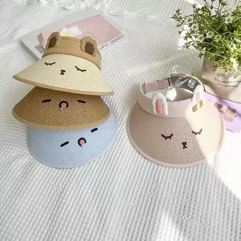 Корейская версия детской шляпы от солнца, соломенная пустая шляпа-цилиндр для мальчиков и девочек летом, ребенок может хранить солнцезащитный крем, шляпа для волос бежевый
