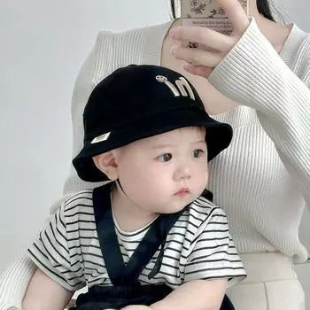 Корейская версия детской шляпы, весенне-осенняя шляпа-ведро, красивая детская универсальная шляпа от солнца, шляпа для мальчиков и девочек, прилив 5 months-2 years old (head circumference 43-48cm) чёрный