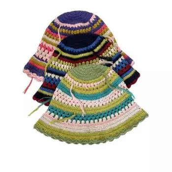 Корейская версия дизайна Ins, вязаная шерстяная шапка с хлопковой нитью в полоску, женская осенне-зимняя шапка рыбака 56-58cm