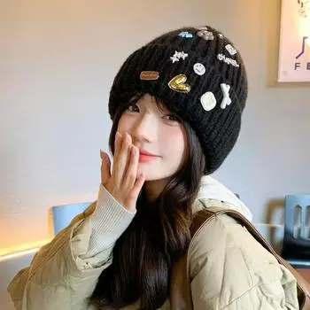 Корейская версия дизайнерской вязаной шапки, детская милая пуговичная мордашка, маленькая шерстяная шапка, осенне-зимняя теплая холодная шапка M56-58cm