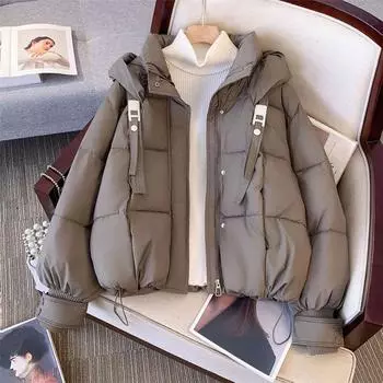 Корейская версия Dongdaemun Down Cotton Jacket Женская короткая зимняя новая хлопковая куртка Тонкая куртка с капюшоном Куртка M серый
