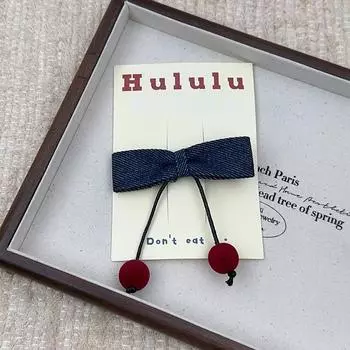 Корейская версия джинсовой ткани вишневый бант детская заколка для волос милая повязка на голову для девочки осень и зима детский головной убор заколка для волос