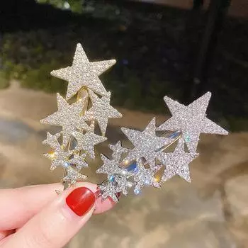 Корейская версия Фея Пятиконечные звезды Полные бриллиантов Утиная заколка Элегантная челка-заколка Боковая заколка с небесной звездой Заколка для волос Аксессуар