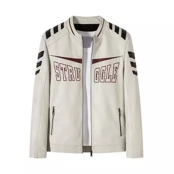 Корейская версия Fit Мужская куртка из искусственной кожи Мужская тонкая бархатная молодежная мотоциклетная повседневная куртка L грязно-белый