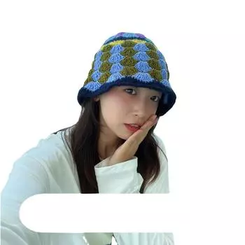 Корейская версия градиентной вязаной шапки-тазика для осени и зимы для женщин, защита от тепла, большая меховая шапка для головы, маленькая шапка для лица 56-58cm