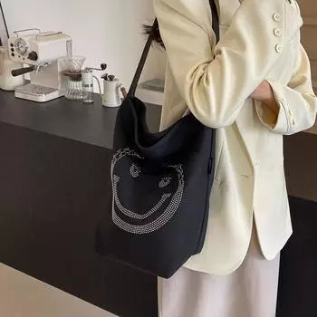 Корейская версия Harajuku Универсальная художественная сумка через плечо, повседневная и простая холщовая сумка для колледжа, женская сумка Ins Smiling Commuting