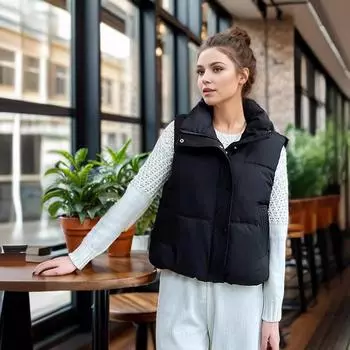 Корейская версия иностранного стиля свободного стоячего воротника хлопковый жилет женский короткий новый утолщенный жилет куртка на шнурке M