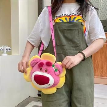 Корейская версия ins милый медведь детская сумка-мессенджер 2024 новая кукольная сумка через плечо мультяшная плюшевая сумка красный