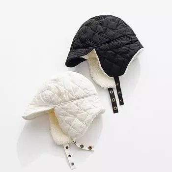 Корейская версия Ins водонепроницаемая и бархатная клетчатая шапка Lei Feng, женская осенне-зимняя теплая велосипедная хлопковая шапка, пилотская шапка M56-58cm белый