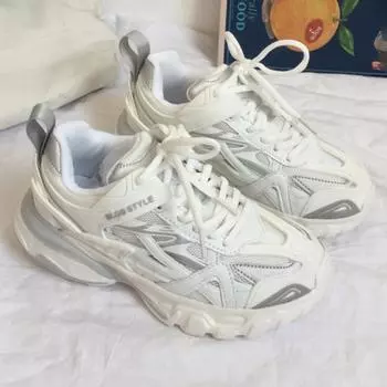 Корейская версия кроссовок для бега с нескользящей толстой подошвой 2024 года, новые повседневные простые универсальные однотонные женские туфли осеннего времени 36