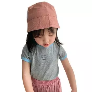 Корейская версия летней футболки ярких цветов с короткими рукавами и круглым вырезом для мальчиков и девочек, детская модная классная футболка с мультяшным принтом 15