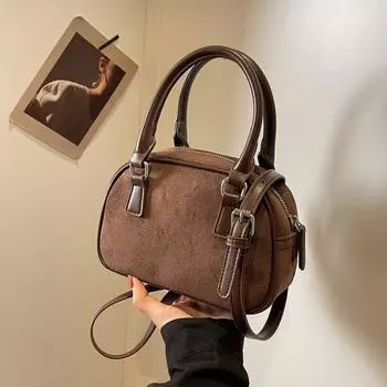 Корейская версия Маленькая сумка Boston Осень/Зима Новая матовая кожаная сумка Модная и универсальная сумка для боулинга с диагональным размахом на одно плечо