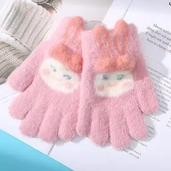 Корейская версия милых детских шерстяных вязаных теплых перчаток для защиты от зимнего холода и утолщенных пяти пальцев для школьного письма recommended for 3-6 years old