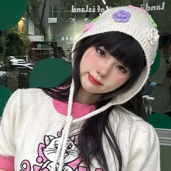 Корейская версия милых и симпатичных шапок-бомберов на шнуровке, осенне-зимние шапки Ins Fashion Flower Design, вязаные женские шапки-пуловеры 56-58cm бежевый