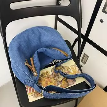 Корейская версия, минималистичная весенне-летняя джинсовая большая сумка-тоут большой емкости для женщин, новинка 2024 года, универсальная сумка через плечо на одно плечо