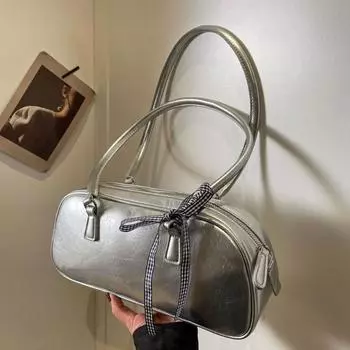 Корейская версия, модная женская сумка с бантом, новинка 2024 года, нишевая дизайнерская сумка подмышки с большой вместительной сумкой-подушкой