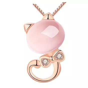 Корейская версия модного ожерелья, женский кулон с котенком, розовый кристалл, женский кулон из натурального камня гибискуса, ювелирные изделия