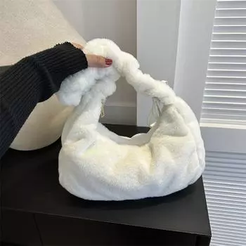 Корейская версия модной и простой плюшевой сумки, женская сумка с высокой текстурой, зимняя новая нишевая сумка на одно плечо с косым ремнем белый