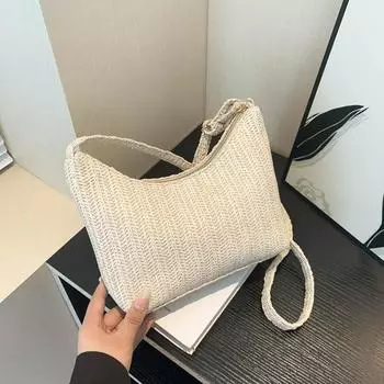 Корейская версия модной плетеной нишевой сумки через подмышку для женщин 2024 года, новая летняя сумка, иностранная модная сумка через плечо белый