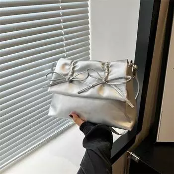 Корейская версия модной вместительной сумки-тоут с бантом под мышкой, женская сумка 2024 года, новая весенняя сумка-мессенджер через плечо чёрный