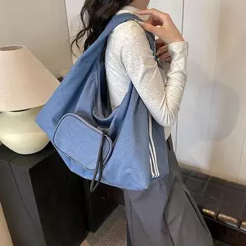 Корейская версия модной женской сумки-тоут 2024 года, летняя простая повседневная сумка через плечо, красивая женская сумка с нишевым дизайном чёрный