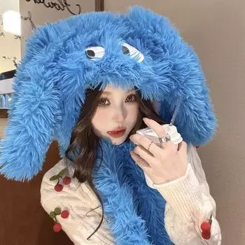 Корейская версия модных мультяшных плюшевых шапок-бомберов для мужчин, осенне-зимних путешествий на свежем воздухе, милых забавных женских кепок с кроличьими ушками 56-58cm белый