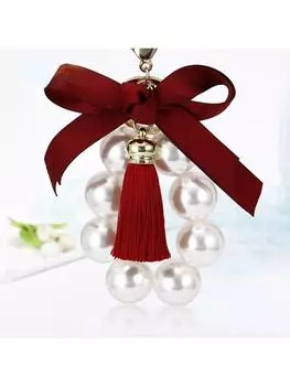 Корейская версия моды 2024 Новые жемчужные брелки с кисточками Нежный легкий роскошный бант Женская сумка Подвеска Автомобильный брелок Подвески 15 cm серый