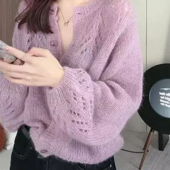 Корейская версия, мягкий стиль, свободный и универсальный свитер, женский осенний повседневный вязаный кардиган для поездок на работу S