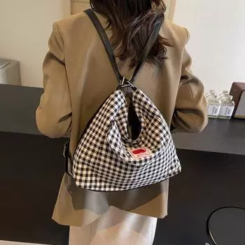 Корейская версия небольшой повседневной сумки в клетку, осенне-зимний многофункциональный рюкзак через плечо для поездок на работу и обратно, универсальный чёрный