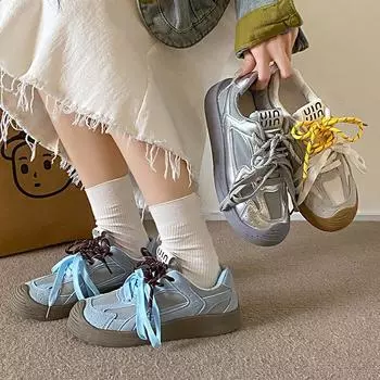 Корейская версия немецких кроссовок для женщин 2024 года, осень, новые сетчатые дышащие повседневные кроссовки для ног, маленькие дикие белые туфли для женщин 35 серый