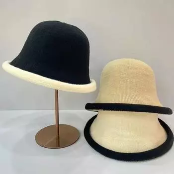 Корейская версия, нежная простая рыбацкая шляпа, шляпа-тазик, модная универсальная теплая вязаная шапка для женщин, уличная шляпа-ведро теплого оттенка чёрный