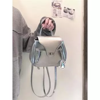 Корейская версия нишевой трендовой сумки-рюкзака 2024 года, новая студенческая портативная сумка через плечо, универсальная школьная сумка, модная дорожная сумка серебряный