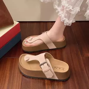 Корейская версия нишевых тапочек с толстой подошвой и завышенной талией, женские весенние новые модные шлепанцы, пляжные сандалии 2025 года 35 жёлтый