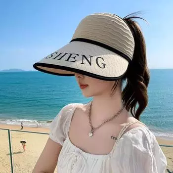 Корейская версия новой шляпы, женская вязаная сетчатая дышащая шляпа от солнца, шляпа от солнца для путешествий на открытом воздухе, модная шляпа от солнца с буквами 56-58cm