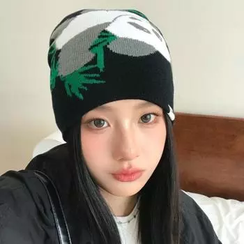 Корейская версия, новые милые жаккардовые вязаные шапки с пандой для женщин, осенне-зимняя повседневная теплая уличная модная мужская шапка-пуловер 56-58cm фиолетовый