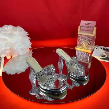 Корейская версия однотонных тапочек на толстой подошве для женщин, модные прозрачные тапочки на каблуках 2025 года, летние квадратные каблуки, легкие, высокие 34